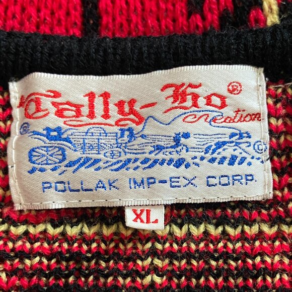 Tally Ho Red and Black Plaid Cardigan Sweater Vintage XL - Picture 4 of 5